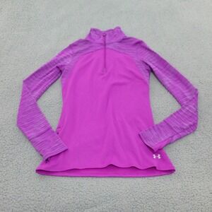 Under Armour Top Womens Medium ColdGear Purple 1/4 Zip Pullover Fitted Thumbhole